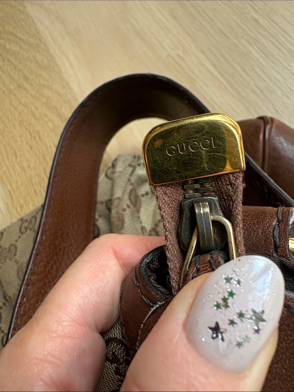Gucci Beige and Brown GG Monogram Shoulder Bag with Gold Hardware - Picture 8 of 14